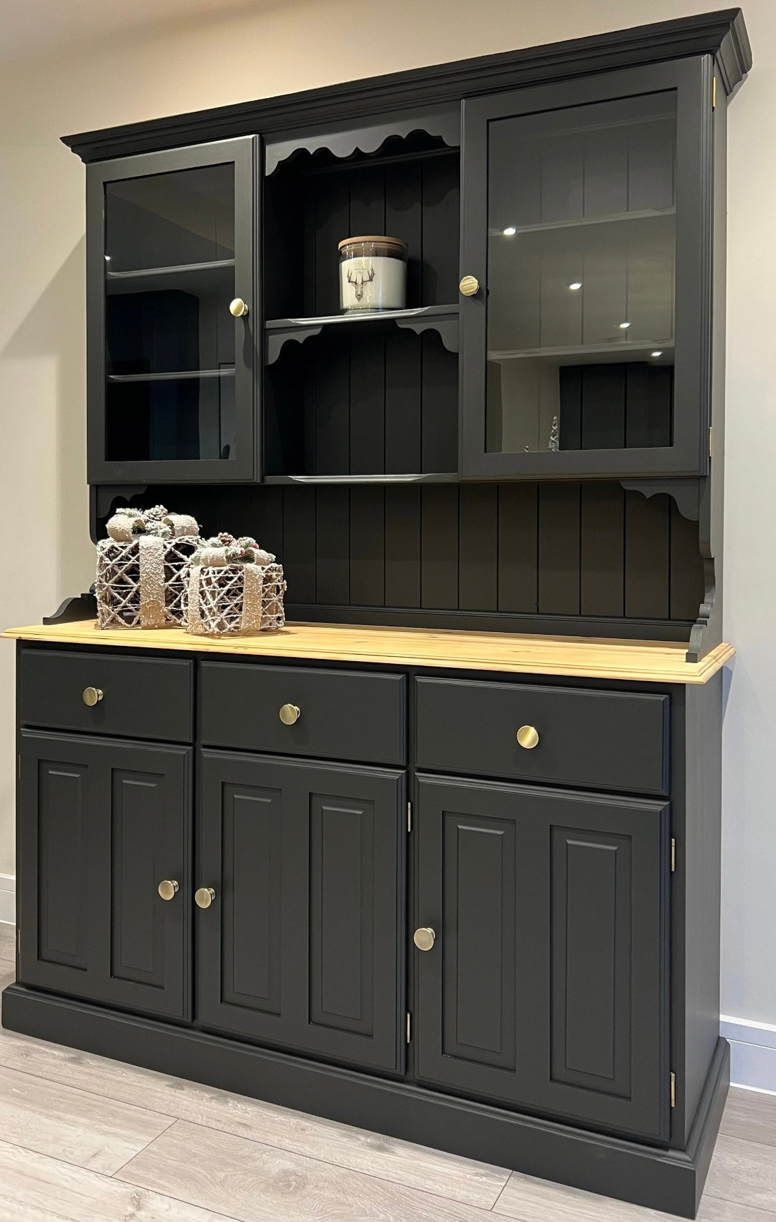 Blackjack Dresser with Glass Doors and Wood Top