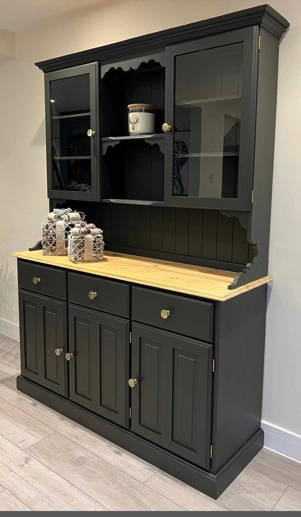 Blackjack Dresser with Glass Doors and Wood Top
